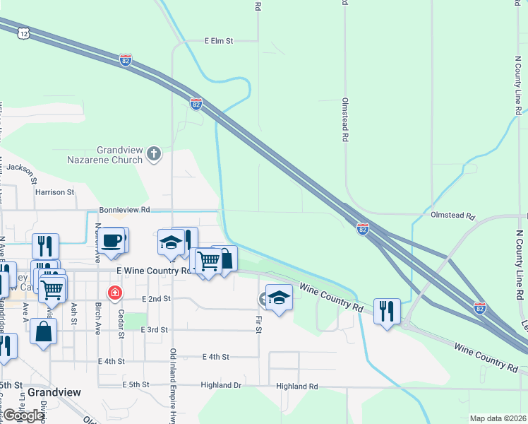 map of restaurants, bars, coffee shops, grocery stores, and more near 868 E Bonnieview Rd in Grandview
