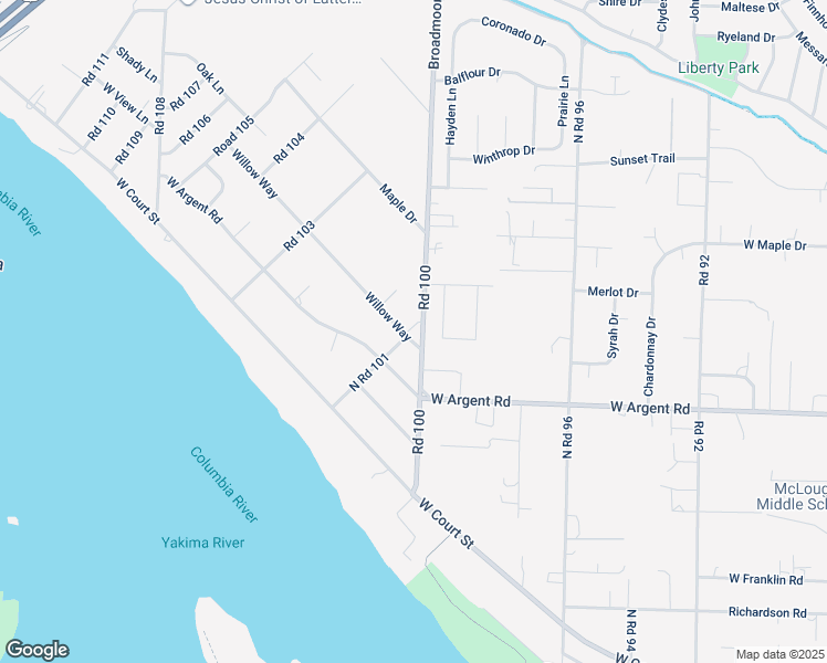 map of restaurants, bars, coffee shops, grocery stores, and more near 10003 Willow Way in Pasco