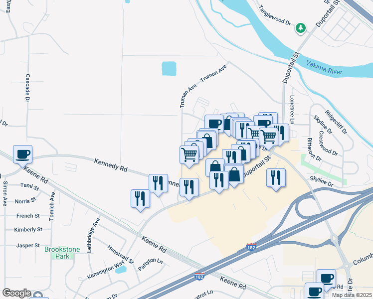 map of restaurants, bars, coffee shops, grocery stores, and more near 761 Truman Avenue in Richland