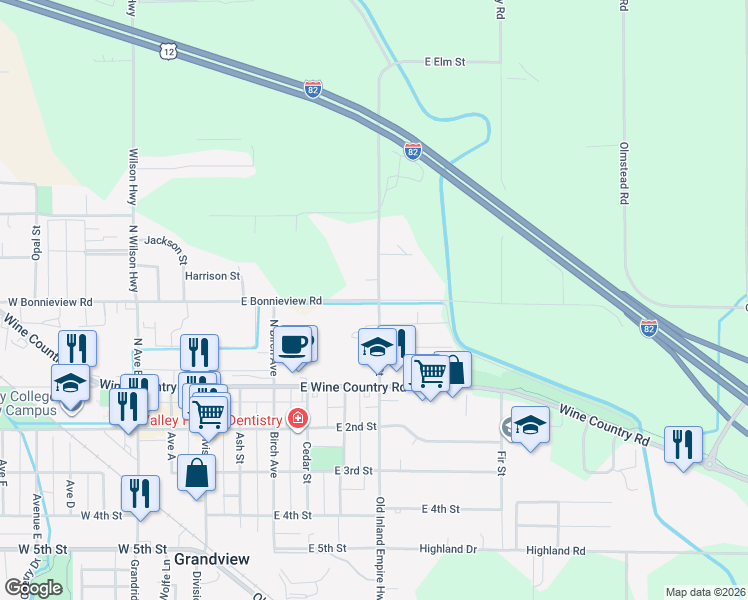 map of restaurants, bars, coffee shops, grocery stores, and more near 698 E Bonnieview Rd in Grandview