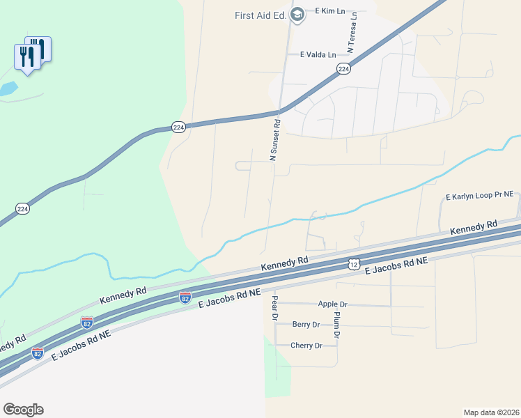 map of restaurants, bars, coffee shops, grocery stores, and more near 33320 North Sunset Road in Benton City