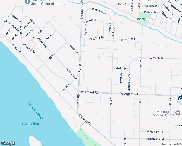 map of restaurants, bars, coffee shops, grocery stores, and more near 3309 Road 100 in Pasco