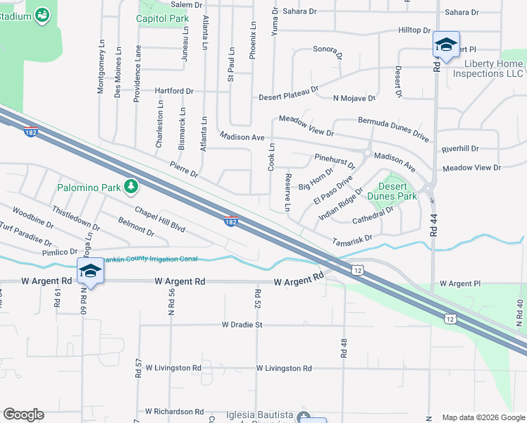 map of restaurants, bars, coffee shops, grocery stores, and more near U.S. Route 12 in Pasco