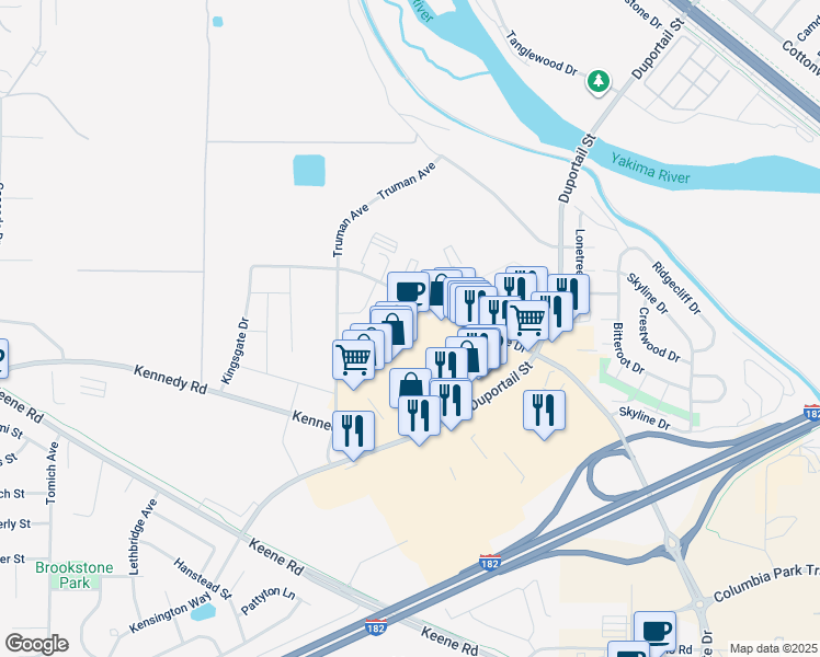 map of restaurants, bars, coffee shops, grocery stores, and more near 2941 Queensgate Drive in Richland
