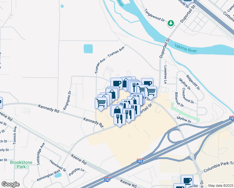 map of restaurants, bars, coffee shops, grocery stores, and more near 2941 Queensgate Drive in Richland