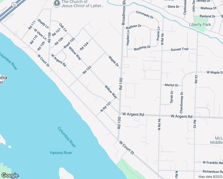 map of restaurants, bars, coffee shops, grocery stores, and more near 10003 Willow Way in Pasco
