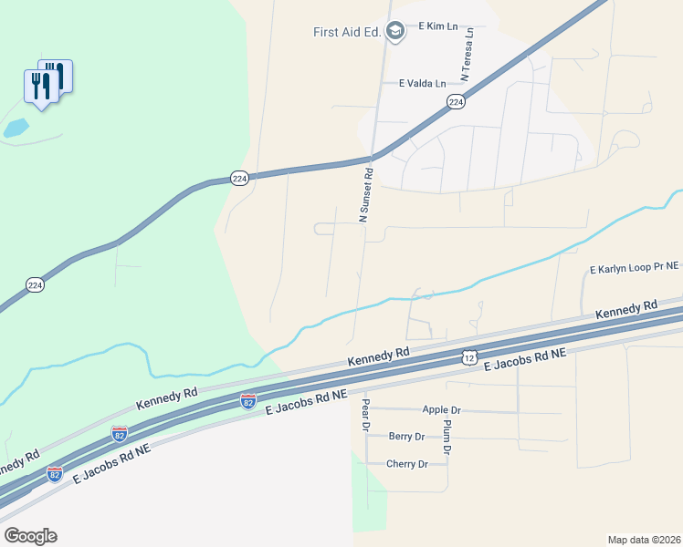 map of restaurants, bars, coffee shops, grocery stores, and more near 33320 North Sunset Road in Benton City