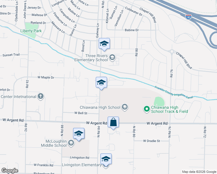 map of restaurants, bars, coffee shops, grocery stores, and more near 3517 North Road 84 in Pasco
