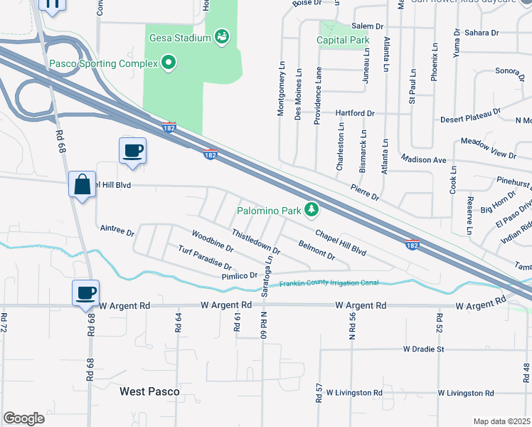 map of restaurants, bars, coffee shops, grocery stores, and more near 3320 Calder Lane in Pasco