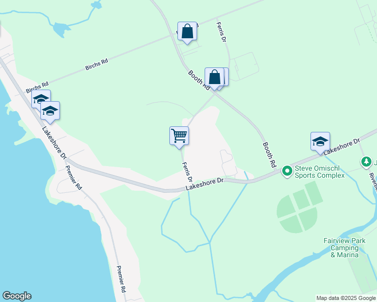 map of restaurants, bars, coffee shops, grocery stores, and more near 35 Ferris Drive in North Bay