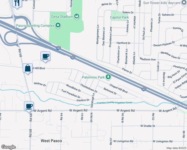 map of restaurants, bars, coffee shops, grocery stores, and more near 3320 Calder Lane in Pasco