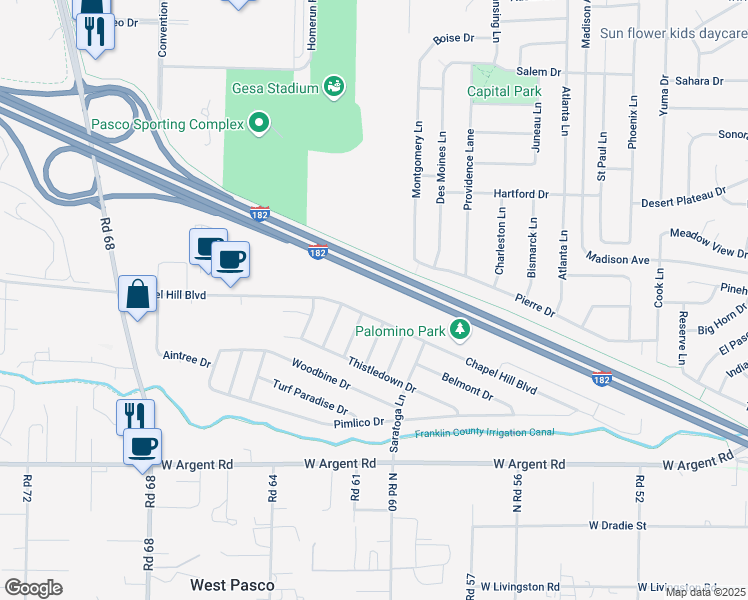 map of restaurants, bars, coffee shops, grocery stores, and more near 6305H Chapel Hill Boulevard in Pasco