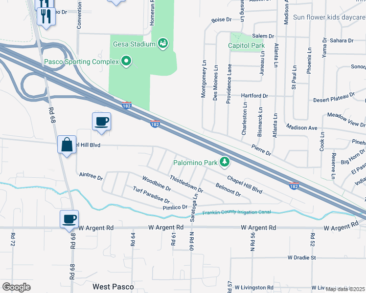 map of restaurants, bars, coffee shops, grocery stores, and more near 6305H Chapel Hill Boulevard in Pasco