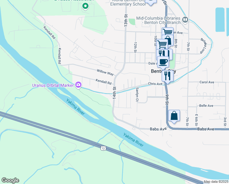 map of restaurants, bars, coffee shops, grocery stores, and more near 14th Street in Benton County