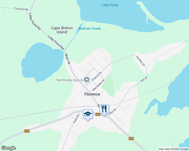 map of restaurants, bars, coffee shops, grocery stores, and more near 53 Church Street in Florence