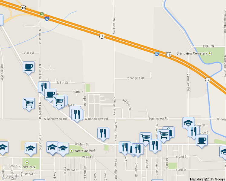 map of restaurants, bars, coffee shops, grocery stores, and more near 410 Wilson Hwy in Grandview