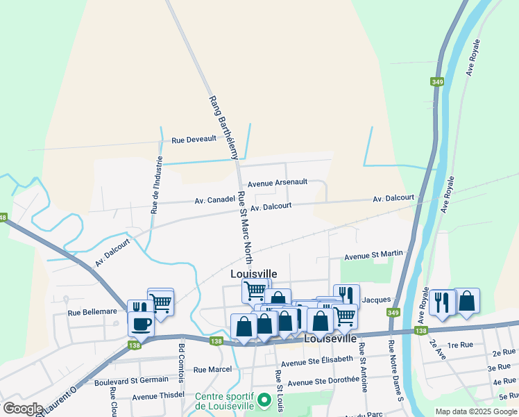 map of restaurants, bars, coffee shops, grocery stores, and more near Avenue Dalcourt in Louiseville