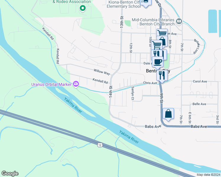 map of restaurants, bars, coffee shops, grocery stores, and more near 14th Street in Benton County