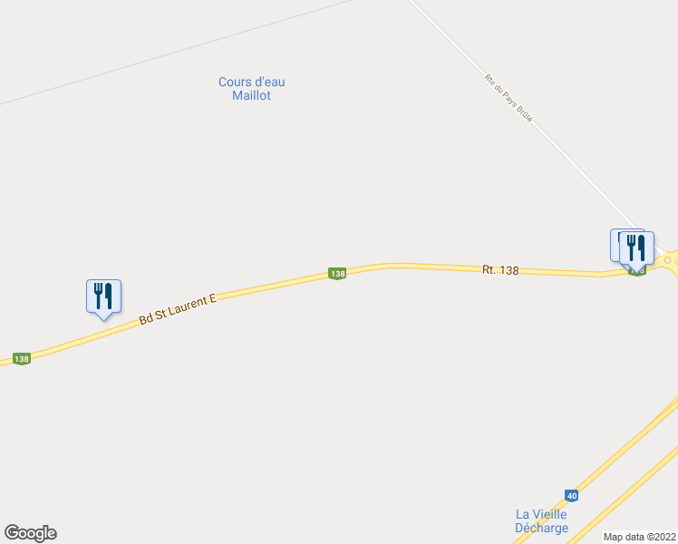 map of restaurants, bars, coffee shops, grocery stores, and more near 1275 Boulevard Saint Laurent Est in Louiseville