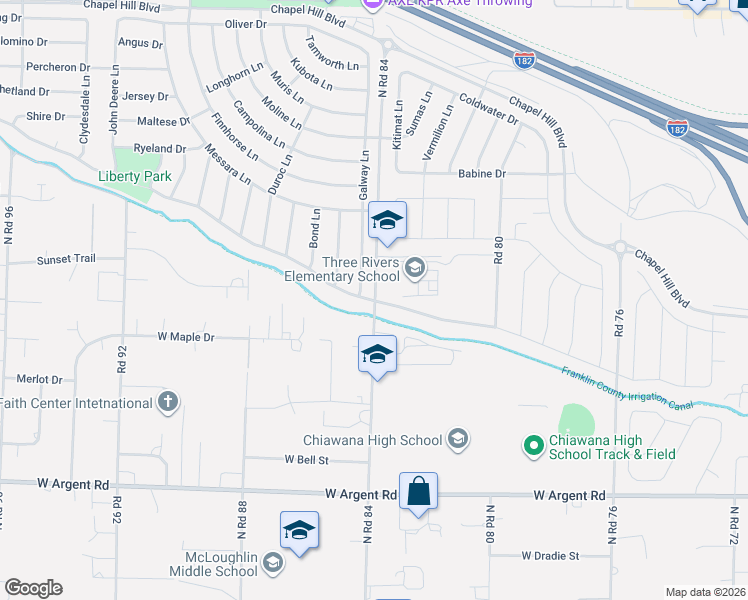map of restaurants, bars, coffee shops, grocery stores, and more near 3525 N Road 84 in Pasco