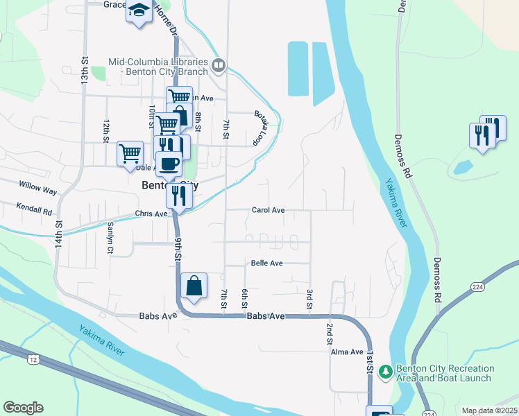 map of restaurants, bars, coffee shops, grocery stores, and more near 509 Carol Avenue in Benton City