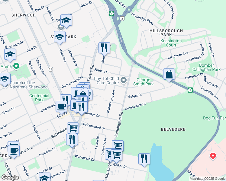 map of restaurants, bars, coffee shops, grocery stores, and more near 27 Wedgewood Avenue in Charlottetown