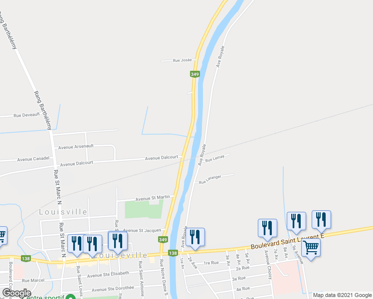 map of restaurants, bars, coffee shops, grocery stores, and more near 332 Rue Notre Dame Nord in Louiseville