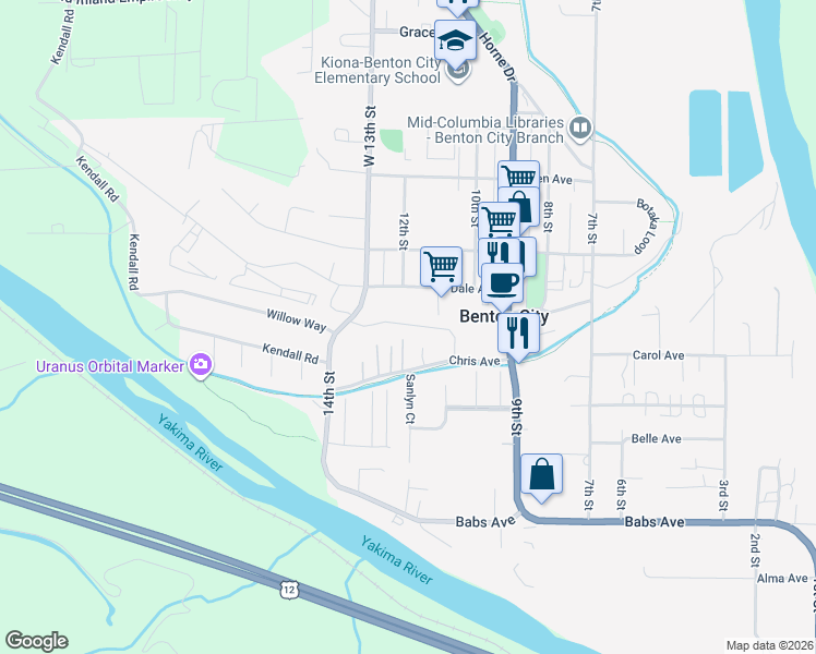 map of restaurants, bars, coffee shops, grocery stores, and more near 510 14th Street in Benton City