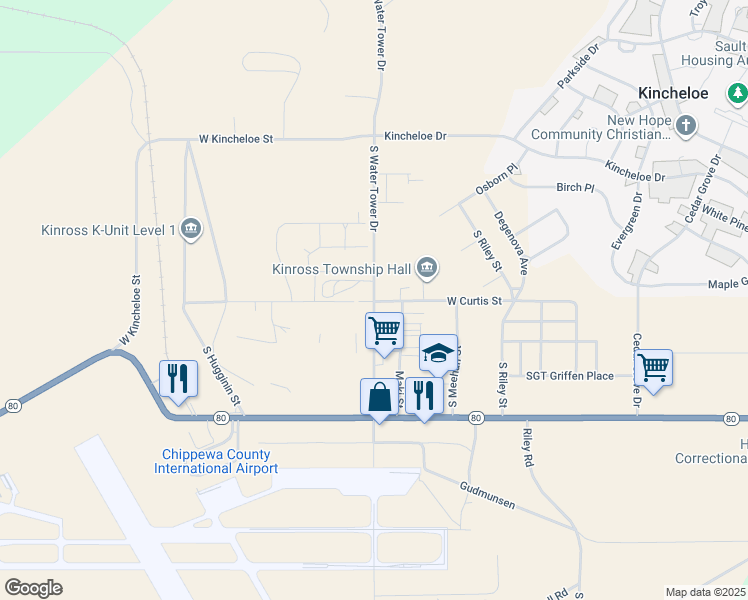 map of restaurants, bars, coffee shops, grocery stores, and more near 16770 South Water Tower Drive in Kinross Charter Township