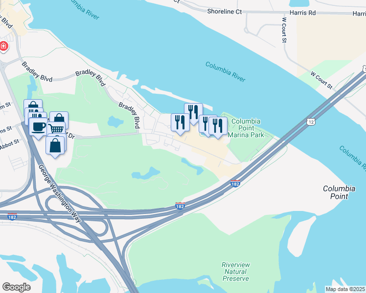 map of restaurants, bars, coffee shops, grocery stores, and more near 459 Columbia Point Drive in Richland