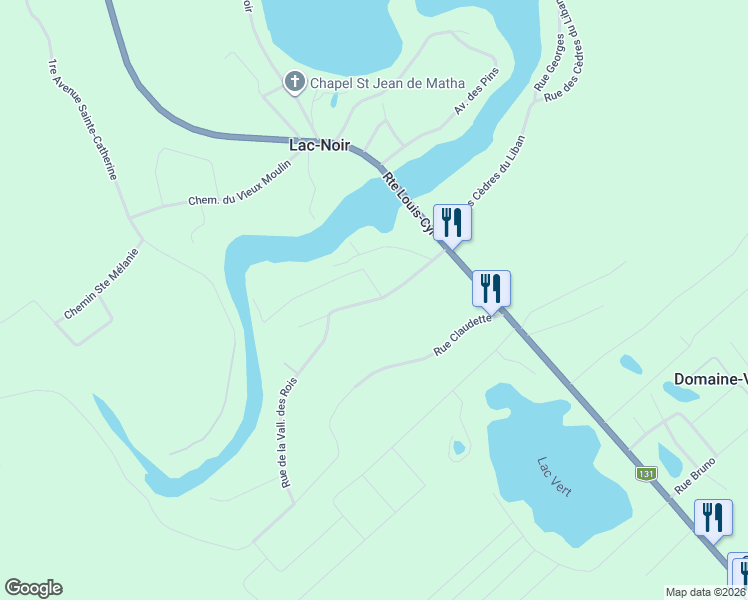 map of restaurants, bars, coffee shops, grocery stores, and more near Chemin de la Rivière Noire Sud in Lanaudière