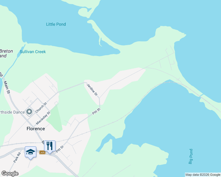 map of restaurants, bars, coffee shops, grocery stores, and more near 38 Shore Road in Florence