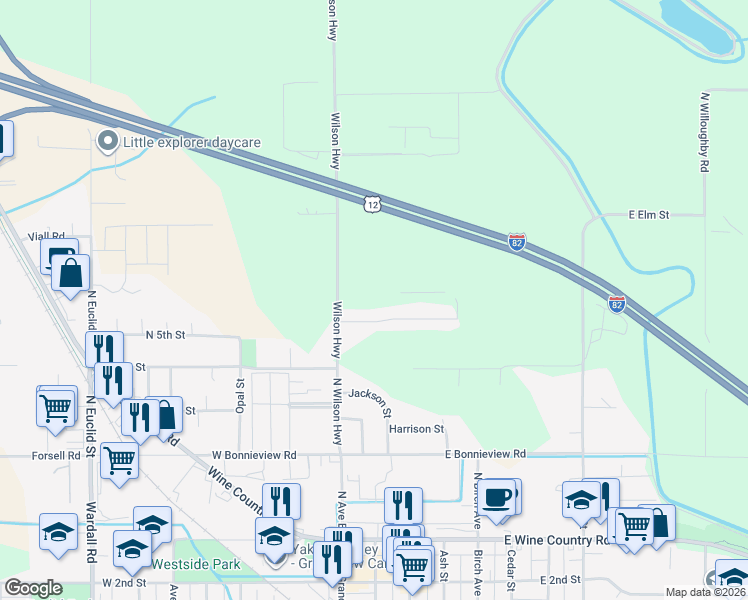 map of restaurants, bars, coffee shops, grocery stores, and more near 105 Deangela Drive in Grandview