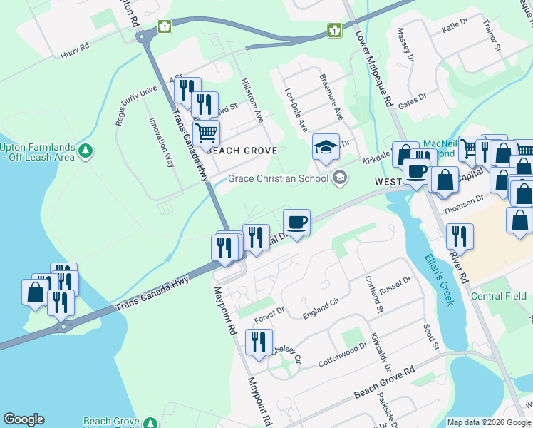 map of restaurants, bars, coffee shops, grocery stores, and more near Nicholas Lane in Charlottetown