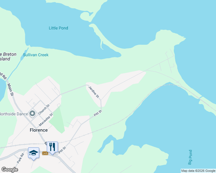 map of restaurants, bars, coffee shops, grocery stores, and more near 38 Shore Road in Florence
