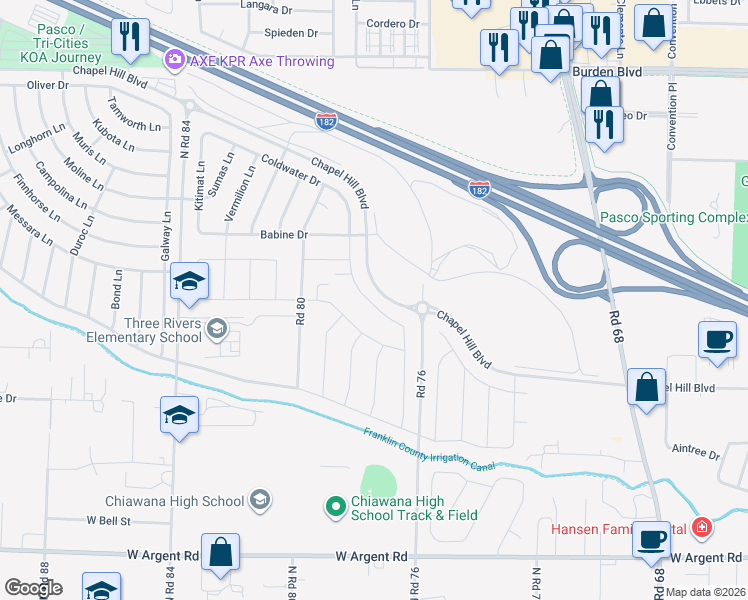 map of restaurants, bars, coffee shops, grocery stores, and more near U.S. 12 in Pasco