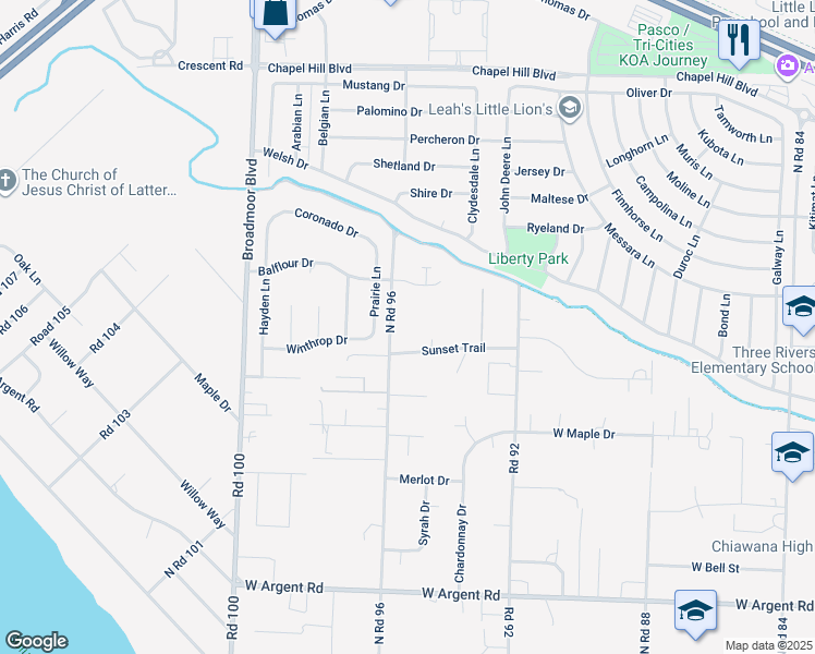 map of restaurants, bars, coffee shops, grocery stores, and more near 3913 N Road 96 in Pasco