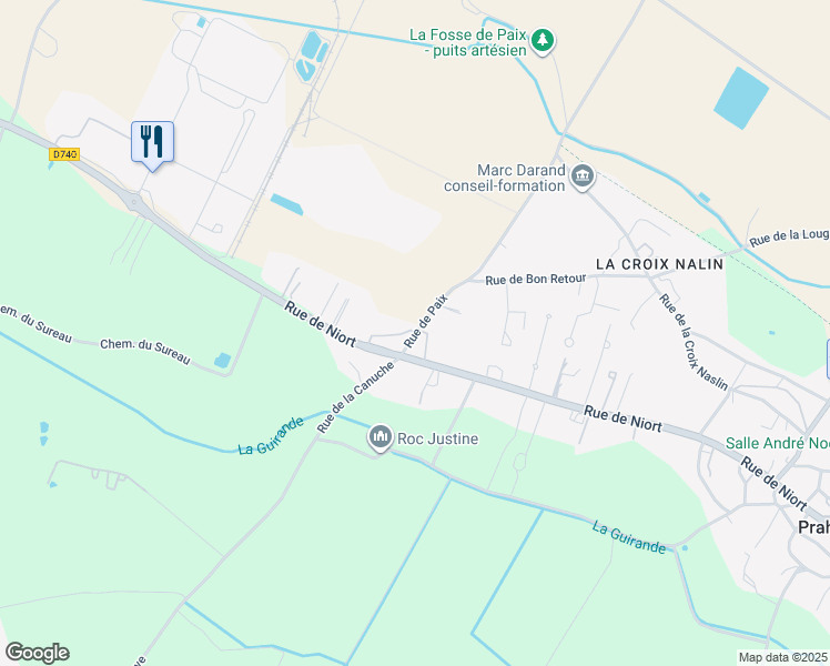 map of restaurants, bars, coffee shops, grocery stores, and more near 54 Rue de Paix in Prahecq