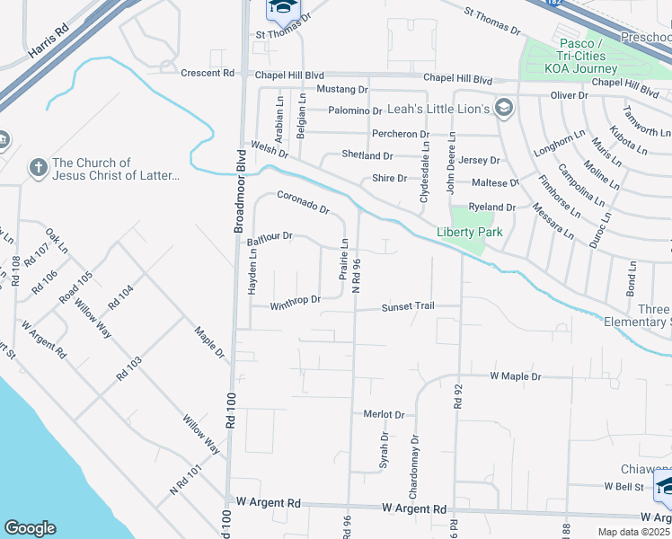 map of restaurants, bars, coffee shops, grocery stores, and more near 4010 Prairie Lane in Pasco