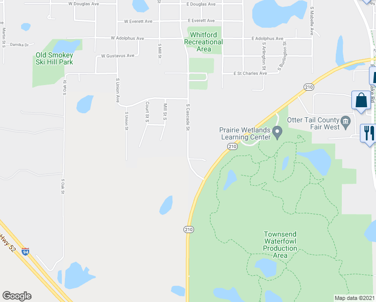 map of restaurants, bars, coffee shops, grocery stores, and more near 1701 South Cascade Street in Fergus Falls