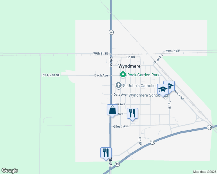 map of restaurants, bars, coffee shops, grocery stores, and more near 744 7th Street in Wyndmere