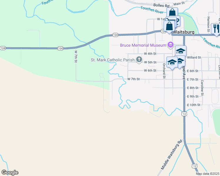 map of restaurants, bars, coffee shops, grocery stores, and more near 701 West 7th Street in Waitsburg