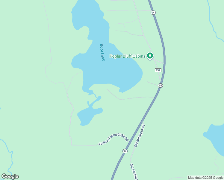 map of restaurants, bars, coffee shops, grocery stores, and more near Boot Lake Court in Manistique