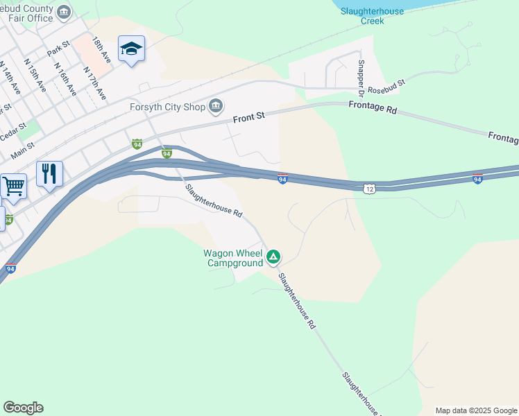 map of restaurants, bars, coffee shops, grocery stores, and more near Slaughterhouse Road in Forsyth