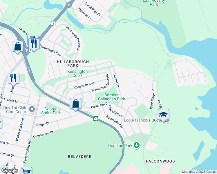 map of restaurants, bars, coffee shops, grocery stores, and more near 195 Westridge Crescent in Charlottetown