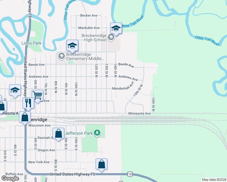 map of restaurants, bars, coffee shops, grocery stores, and more near 306 13th Street North in Breckenridge
