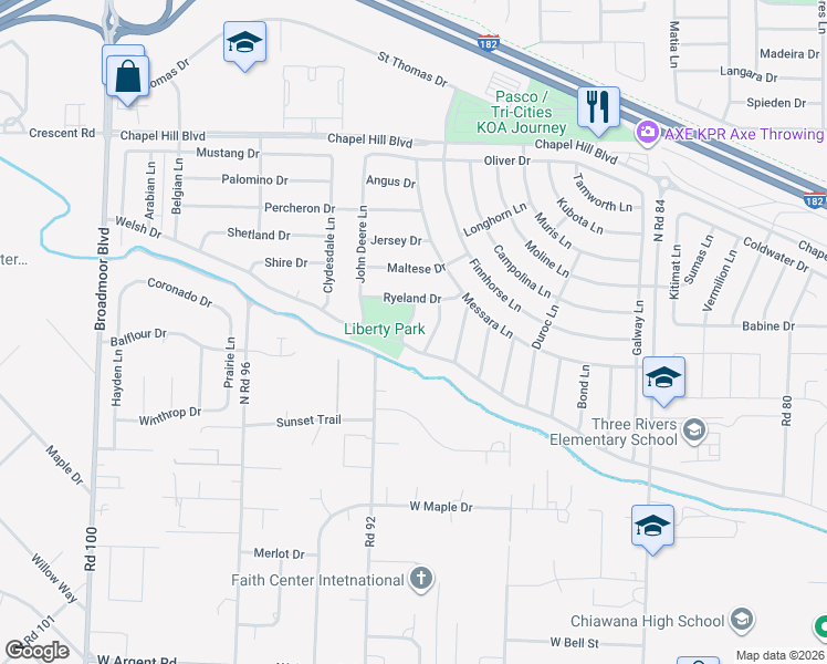 map of restaurants, bars, coffee shops, grocery stores, and more near 4215 Case Lane in Pasco