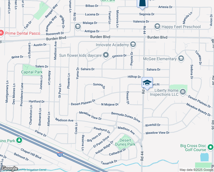 map of restaurants, bars, coffee shops, grocery stores, and more near 4811 Sonora Drive in Pasco