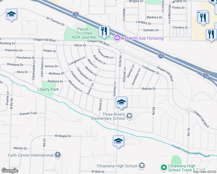 map of restaurants, bars, coffee shops, grocery stores, and more near 4210 Campolina Lane in Pasco