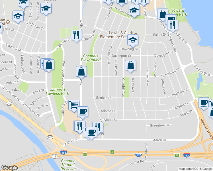 map of restaurants, bars, coffee shops, grocery stores, and more near 217 Delafield Avenue in Richland